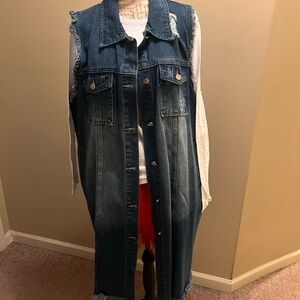 SHEIN Dark Blue Denim Long Vest Overall